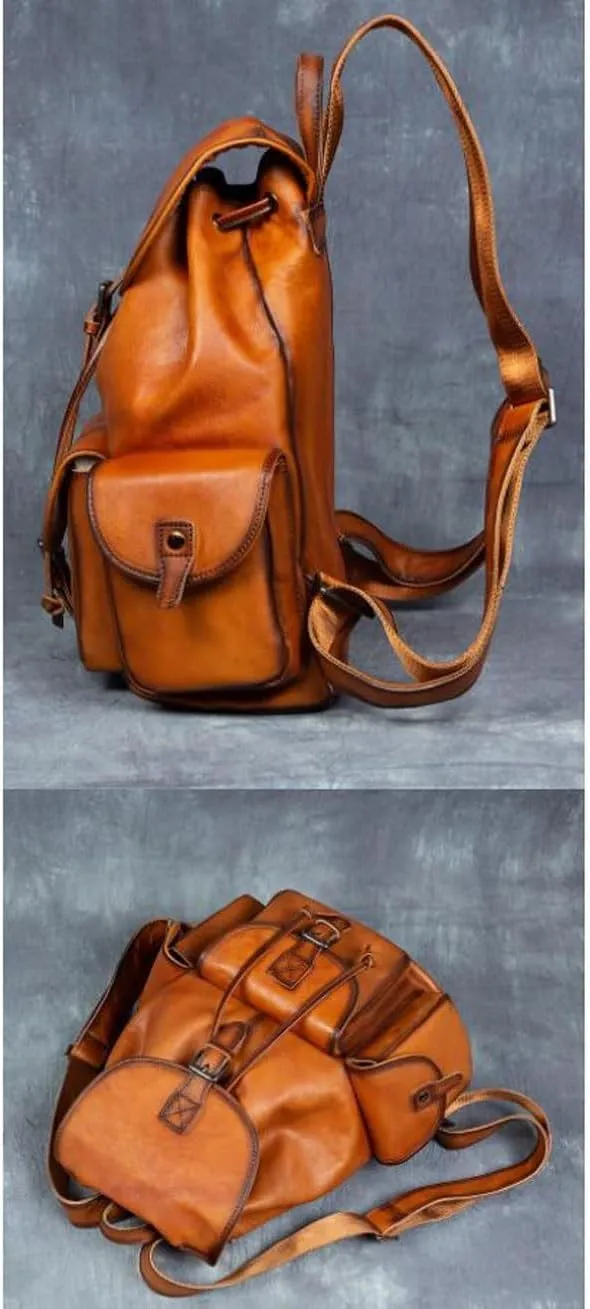 Retro Luggage Travel Bags Backpacks Genuine Leather Laptop Bags Computers Bags Mens Casual Daypack Briefcases(Brown-1)