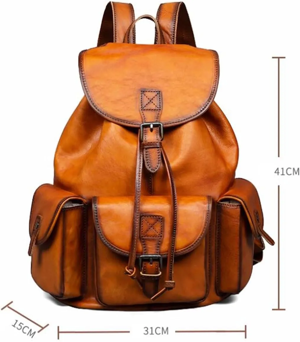 Retro Luggage Travel Bags Backpacks Genuine Leather Laptop Bags Computers Bags Mens Casual Daypack Briefcases(Brown-1)