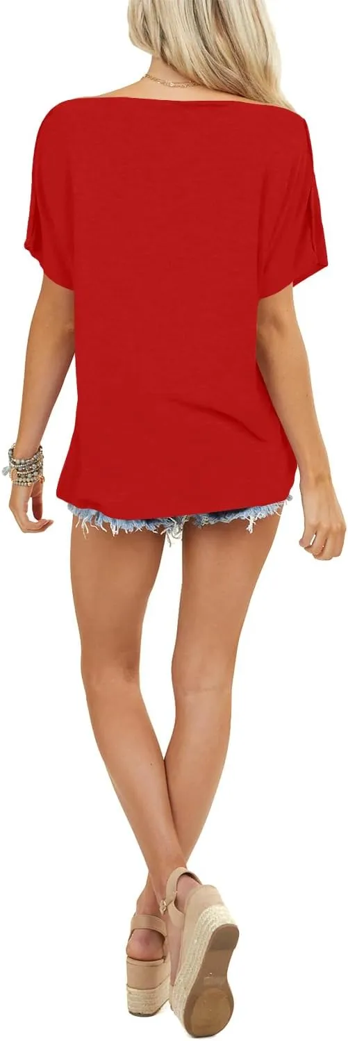 REVETRO Womens Sexy Off The Shoulder Tops Summer Short Batwing Sleeve Loose T-Shirts