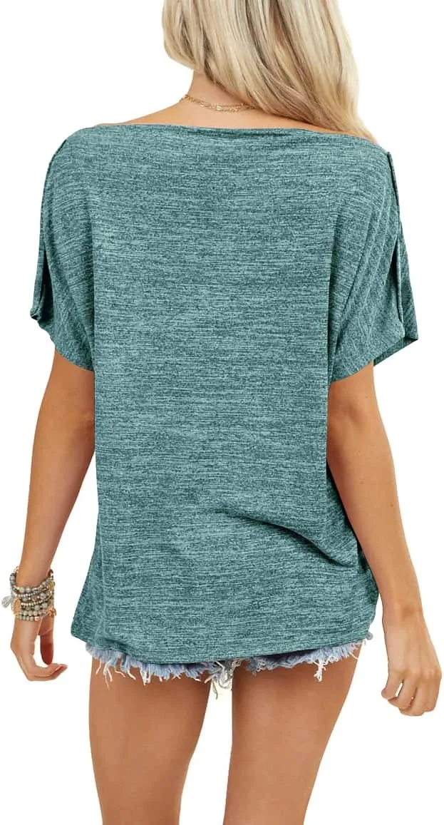 REVETRO Womens Sexy Off The Shoulder Tops Summer Short Batwing Sleeve Loose T-Shirts