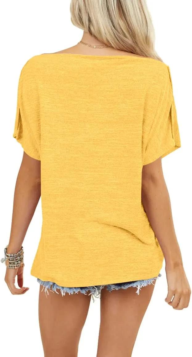 REVETRO Womens Sexy Off The Shoulder Tops Summer Short Batwing Sleeve Loose T-Shirts