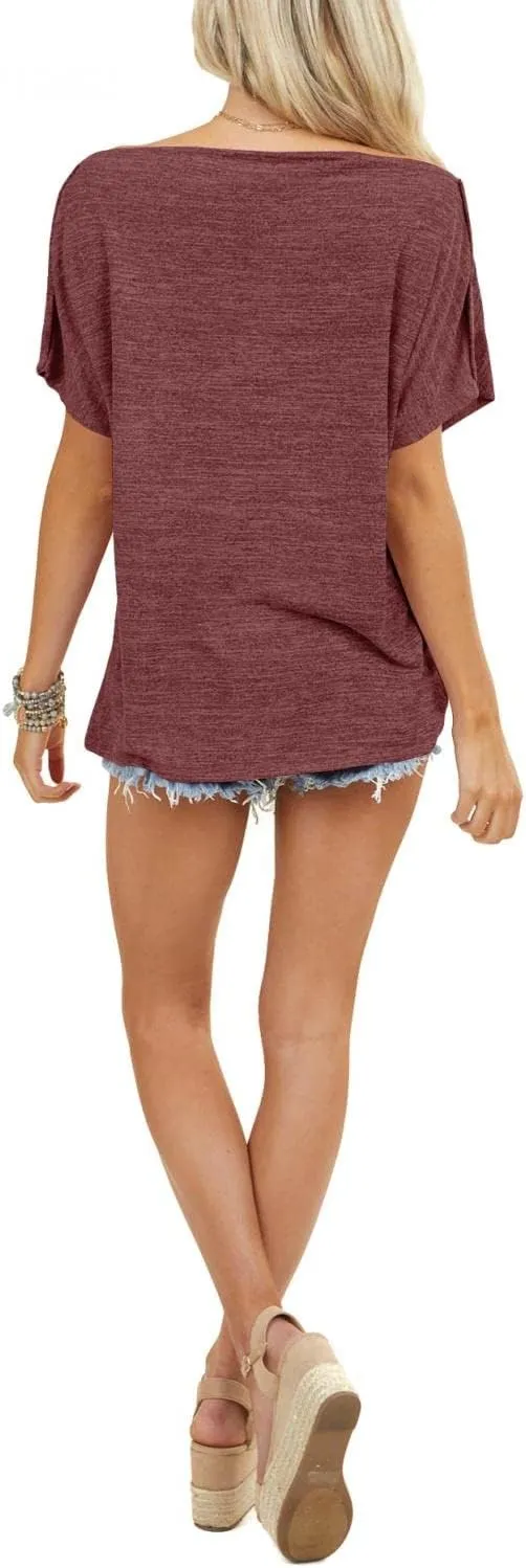 REVETRO Womens Sexy Off The Shoulder Tops Summer Short Batwing Sleeve Loose T-Shirts