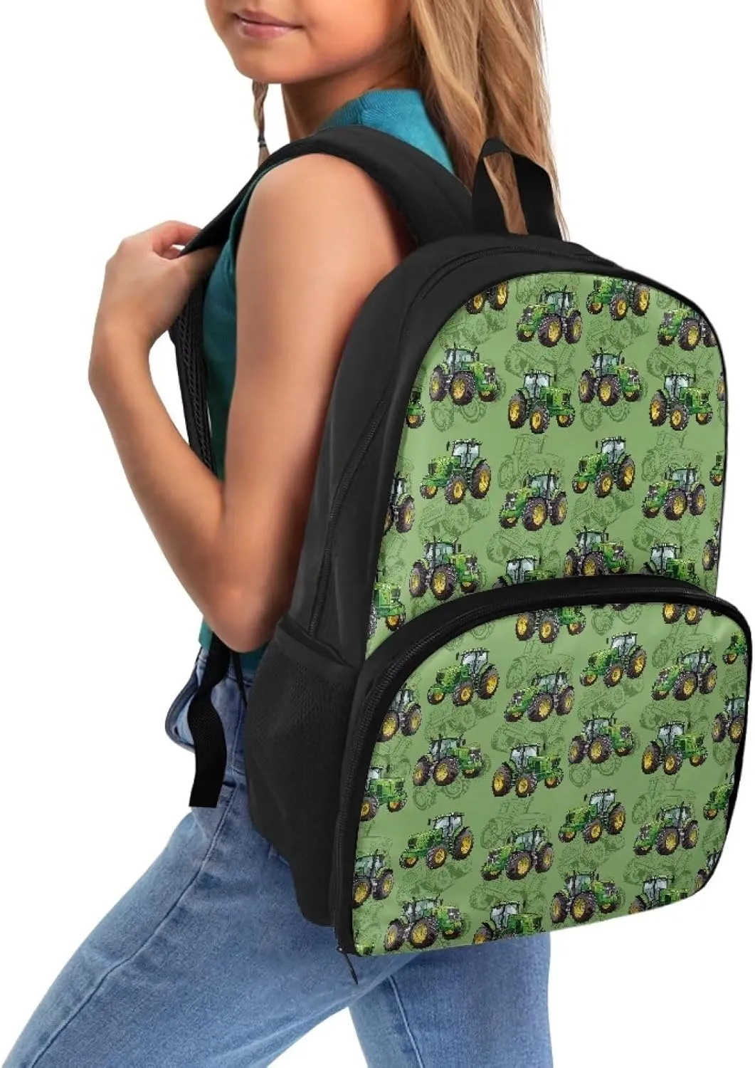 Rnyleeg Cartoon Trucks Lunch Backpack for Boys Kids Insulated Cooler Bag Box Rucksack Laptop Backpack 16.9 Inch Lunchbox Backpack for Travel Camping,Green