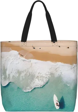 Romantic Beach Print Tote Bag Women Single Shoulder Leisure Bag Multi-Purpose Large Shopping Bag.