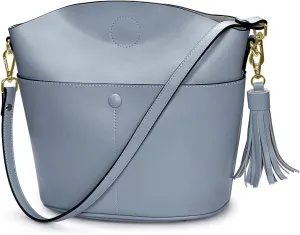 S-ZONE Women Small Cow Split Genuine Leather Crossbody Bucket Bag Shoulder Purse Handbag
