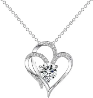 S925 Sterling Silver Heart Necklaces for Women,Dainty CZ Pendant Choker Anniversary Birthday Valentine's Gifts for Wife Mom