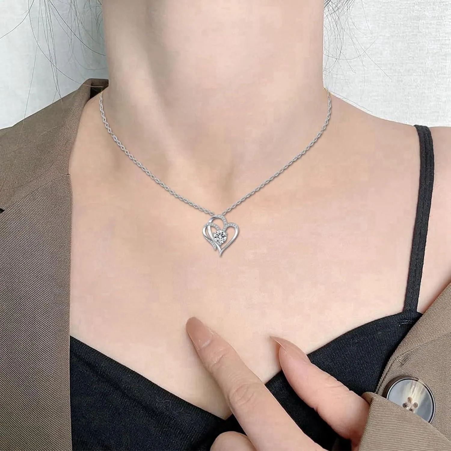 S925 Sterling Silver Heart Necklaces for Women,Dainty CZ Pendant Choker Anniversary Birthday Valentine's Gifts for Wife Mom