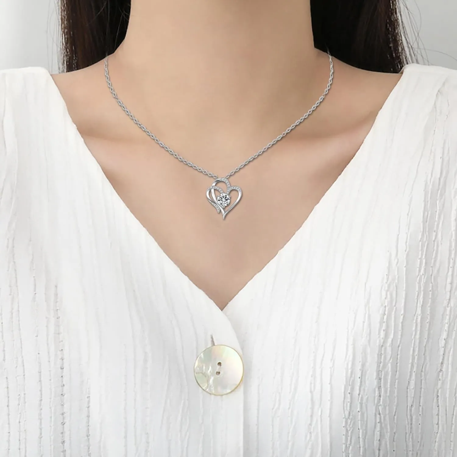 S925 Sterling Silver Heart Necklaces for Women,Dainty CZ Pendant Choker Anniversary Birthday Valentine's Gifts for Wife Mom
