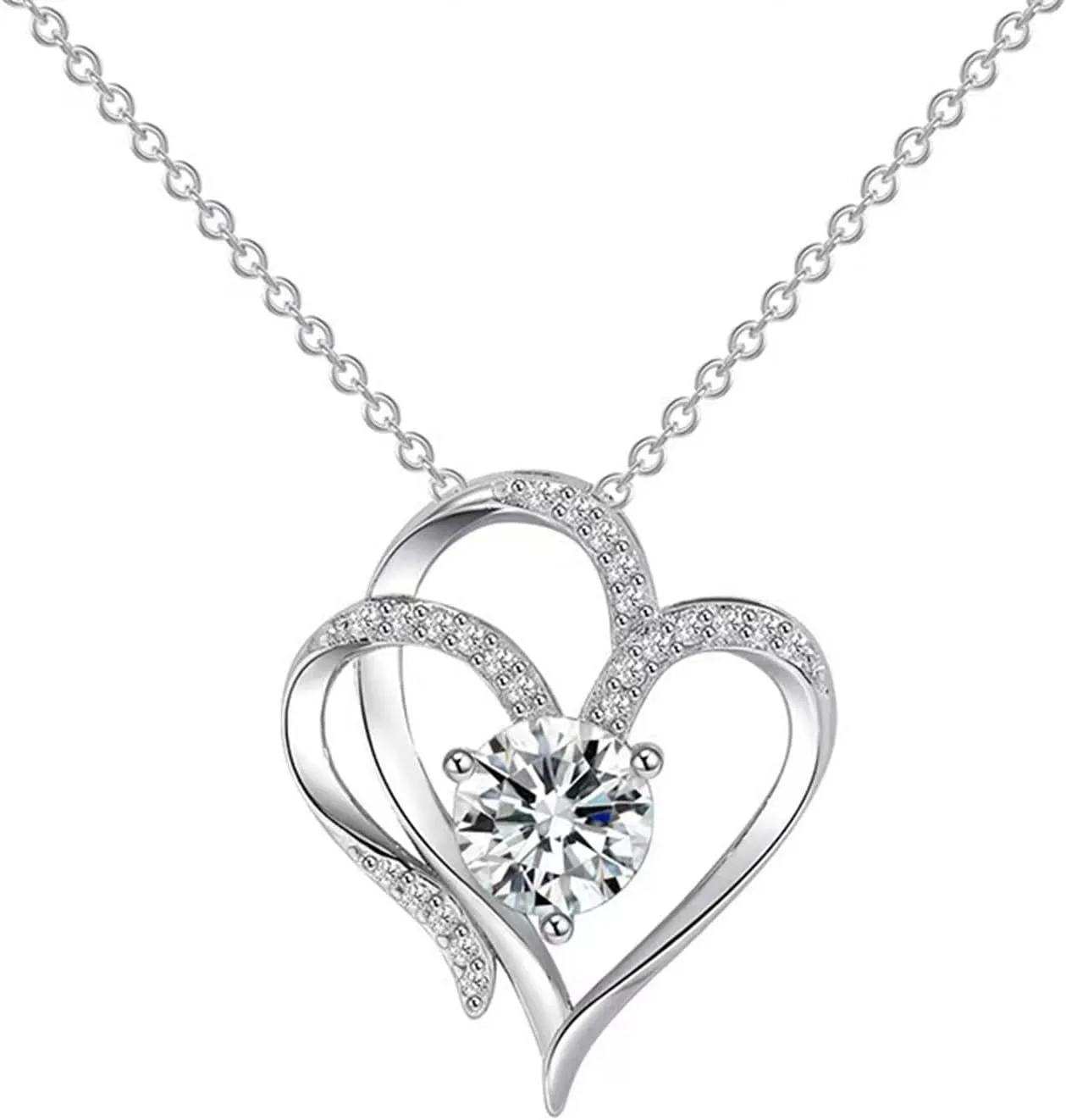 S925 Sterling Silver Heart Necklaces for Women,Dainty CZ Pendant Choker Anniversary Birthday Valentine's Gifts for Wife Mom