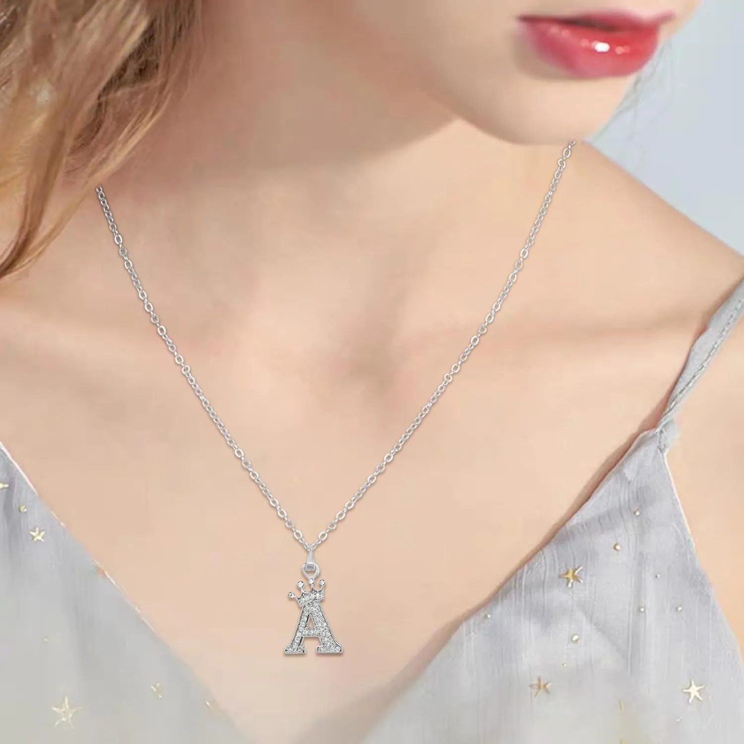 S925 Sterling Silver Initial Necklaces for Women,Dainty Initial Letter Pendant Choker Shiny Diamond Zirconia Cut Long Chain