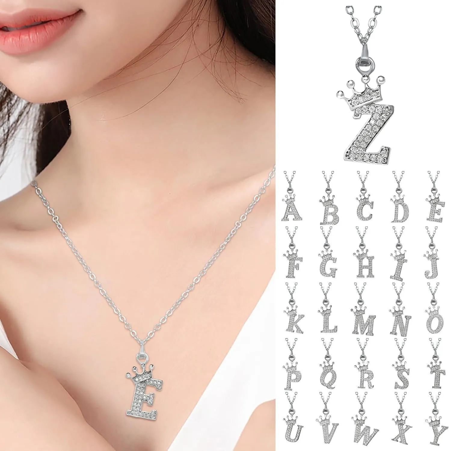 S925 Sterling Silver Initial Necklaces for Women,Dainty Initial Letter Pendant Choker Shiny Diamond Zirconia Cut Long Chain