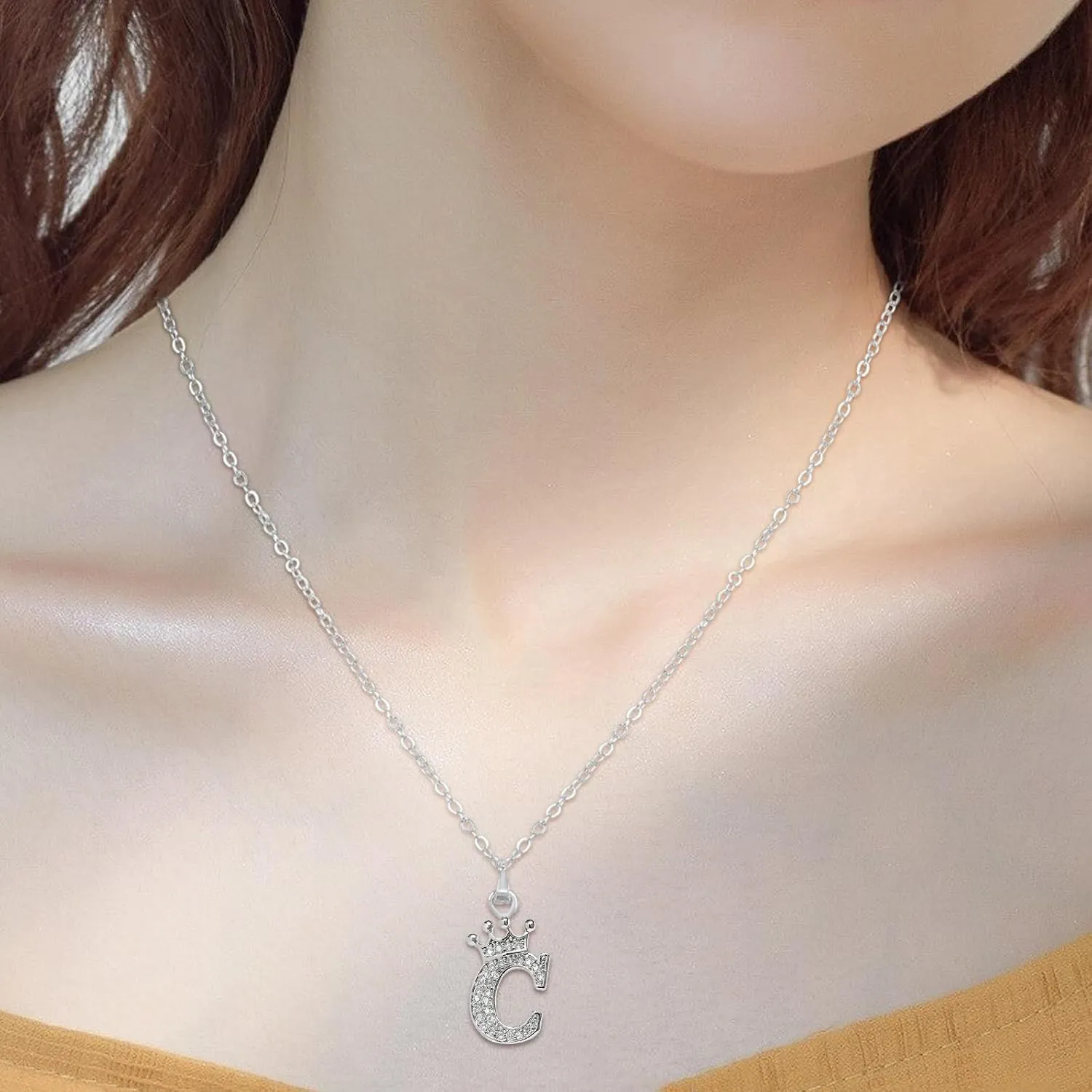 S925 Sterling Silver Initial Necklaces for Women,Dainty Initial Letter Pendant Choker Shiny Diamond Zirconia Cut Long Chain