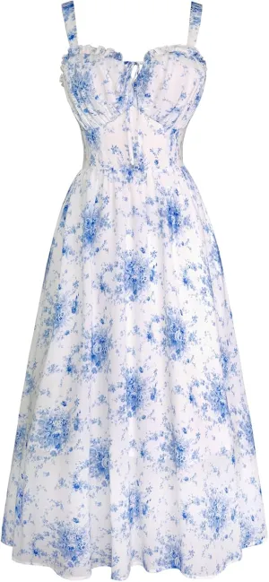 Scarlet Darkness Floral Corset Dress Summer Dresses for Women 2025 Milkmaid Dress Cottagecore Fairy Dresses