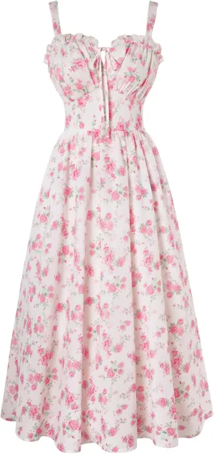 Scarlet Darkness Floral Corset Dress Summer Dresses for Women 2025 Milkmaid Dress Cottagecore Fairy Dresses
