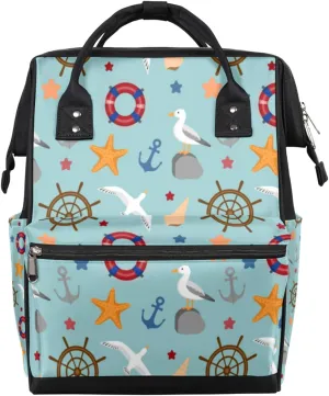 Seagulls Anchor Lifebuoy Conch Diaper Bag Tote Large Capacity Waterproof with Adjustable Shoulder Strap and Pram Straps Mommy Bag for Hospital Beach Weekender Travel
