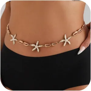 Seashell Starfish Chains Waist for Women Boho Conch Belly Body Chains Pearl Starfish Chains Waist Belt Summer Beach Body Jewelry (AA style)