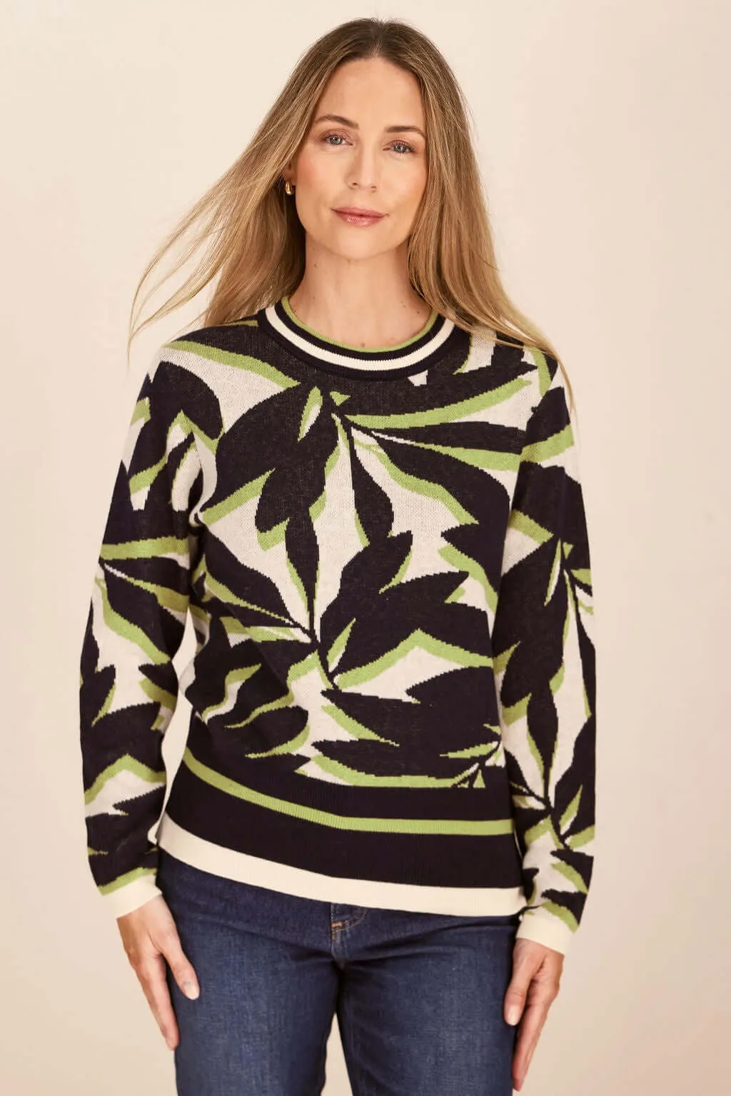 See Saw Fauna Sweater in Navy Lime Vanilla