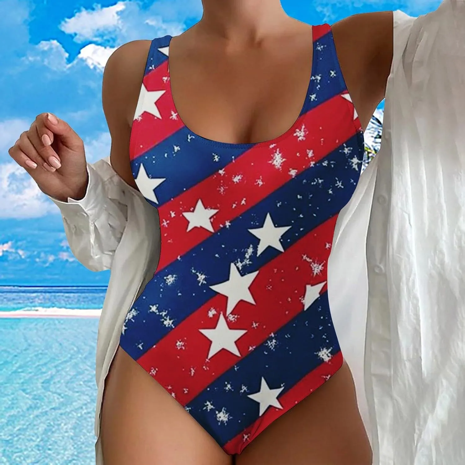 Shapewear for Women 4th of July Patriotic Dress for Women Bathing Suits Tummy Control High Waisted Bikini Sets