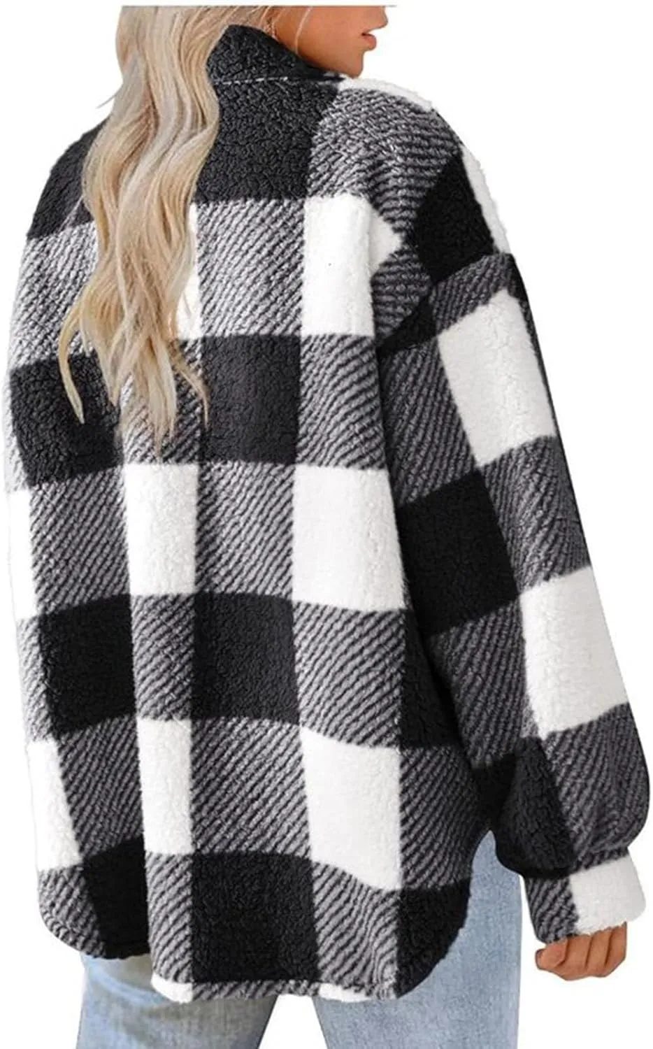 Sherpa Jacket For Women Fuzzy Fleece Winter Coats Plaid Button Down Shacket Casual Warm Teddy Coat Outwear 2023