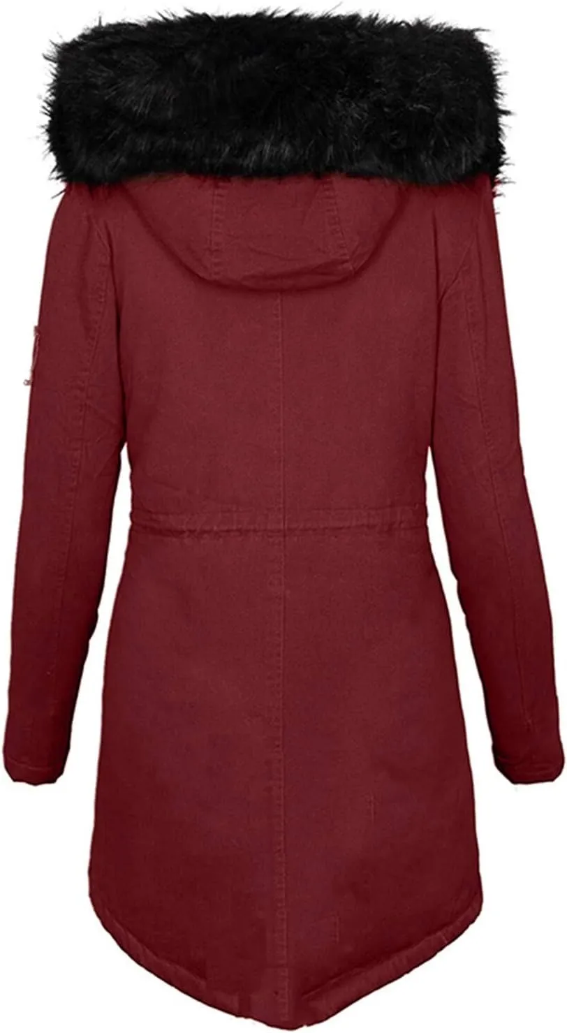Sherpa Jackets for Women Fashion Solid Thickened Slim Winter Warm Coats Soft Shell Fuzzy Fleece Hooded Long Jacket