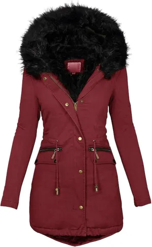 Sherpa Jackets for Women Fashion Solid Thickened Slim Winter Warm Coats Soft Shell Fuzzy Fleece Hooded Long Jacket