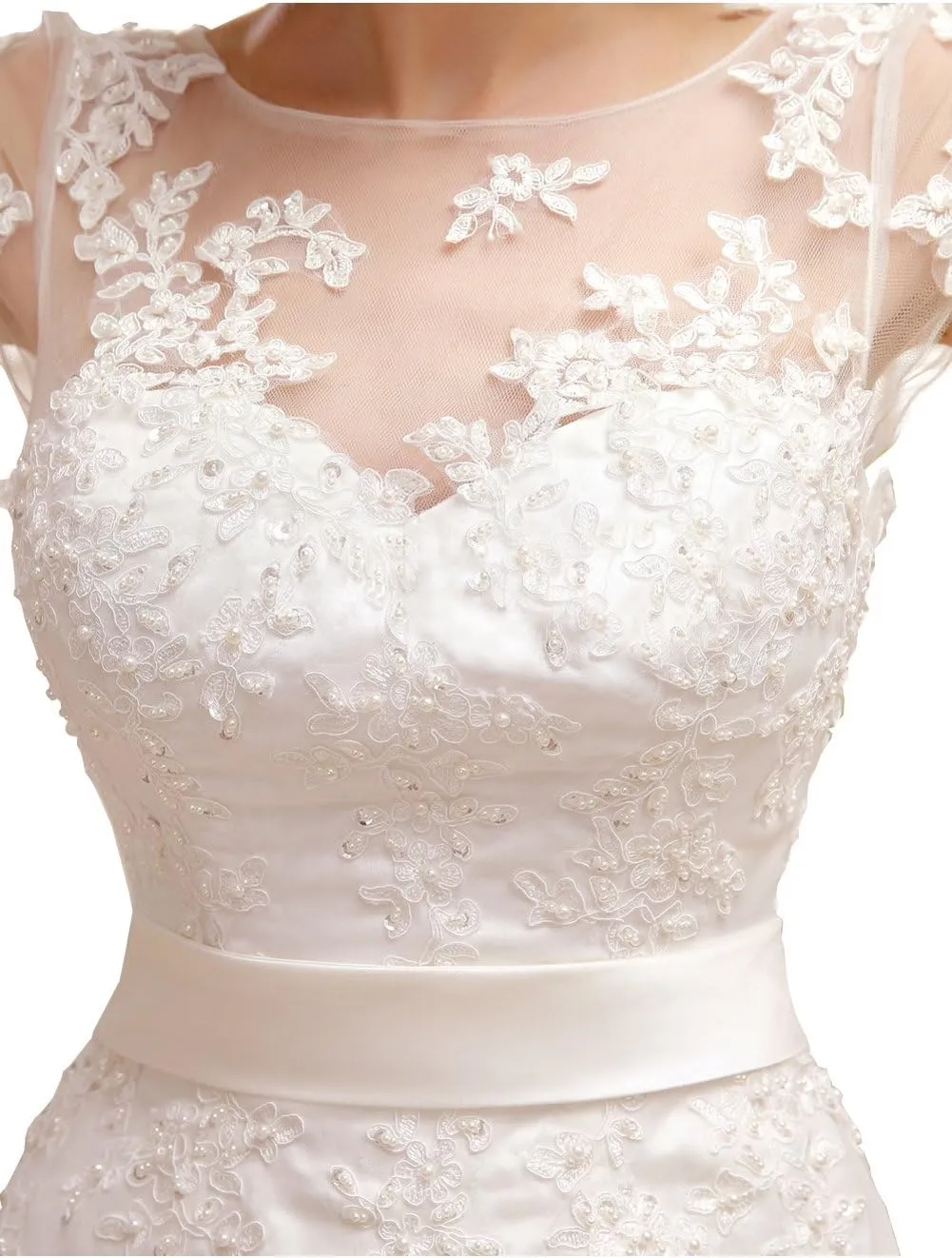 Short Wedding Dress Evening Gown Tea-Length Cap Sleeves Applique
