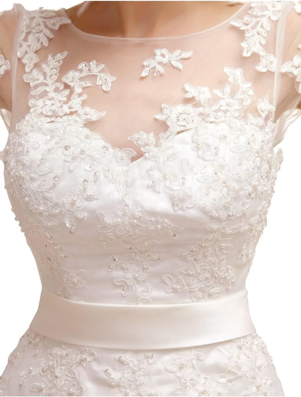 Short Wedding Dress Evening Gown Tea-Length Cap Sleeves Applique