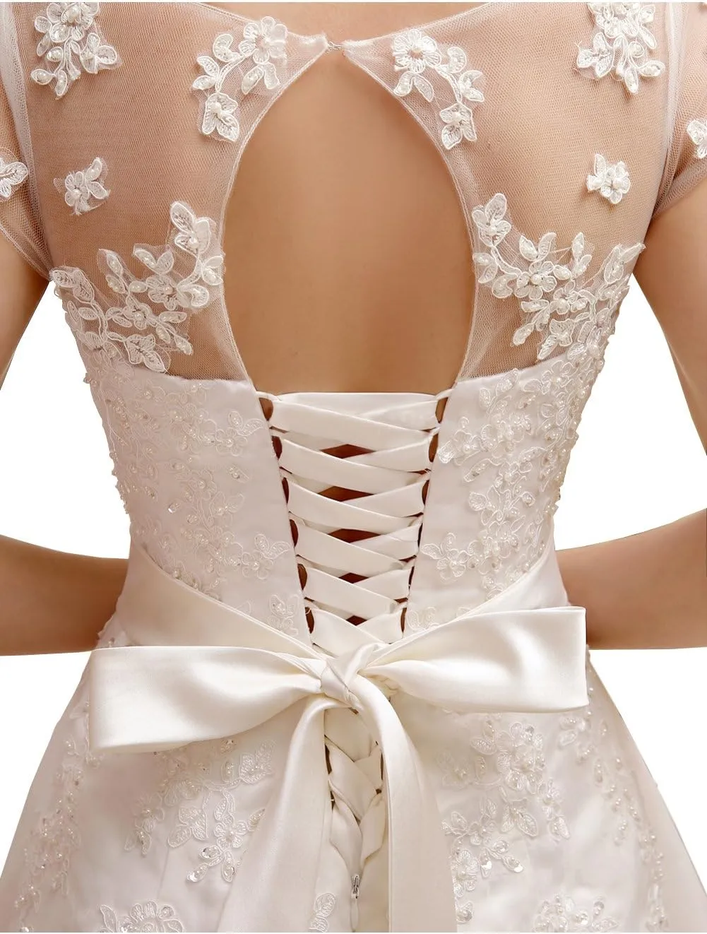 Short Wedding Dress Evening Gown Tea-Length Cap Sleeves Applique