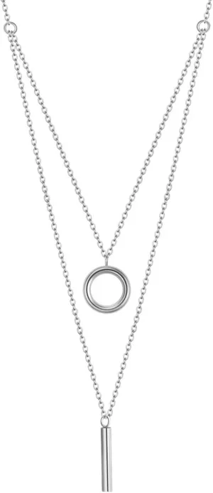 Silver Necklaces Chain for Women,Stainless Steel Necklaces Womens Double Layer Hollow Circle and Cylinder Women Chain Necklaces Silver