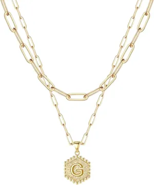 Simple Gold Layered Necklaces Dainty Gold Necklace for Women,Gold Plated Stackable Layering Chains Initial Letter Pendants Christmas Jewelry Gifts for Her Gold Jewelry Gift for Women