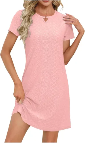 Sinzelimin Summer Dresses for Women 2025 Dressy Casual Midi Dress Short Sleeves Crewneck Bohemian Style Beach Sundress