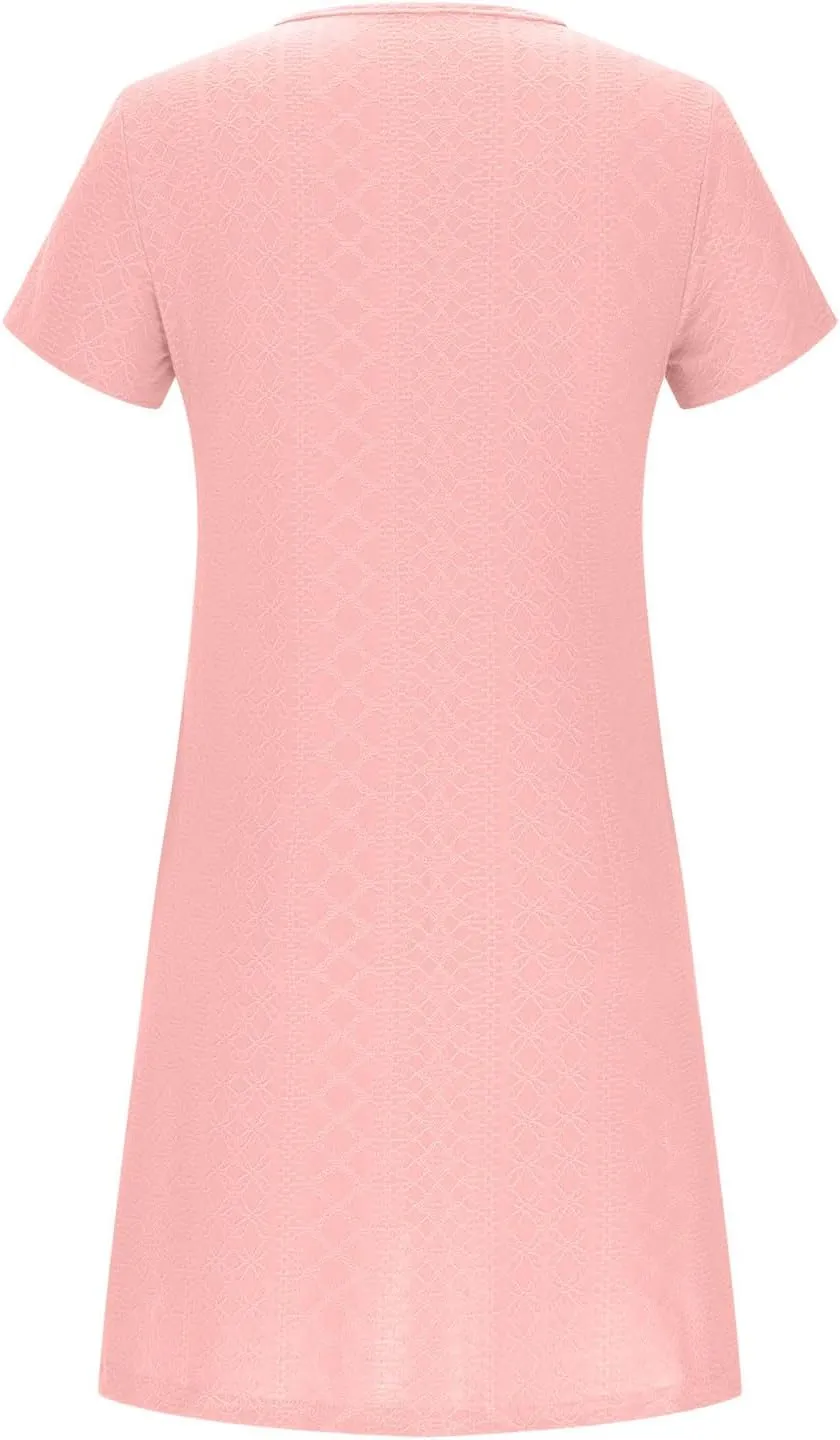 Sinzelimin Summer Dresses for Women 2025 Dressy Casual Midi Dress Short Sleeves Crewneck Bohemian Style Beach Sundress