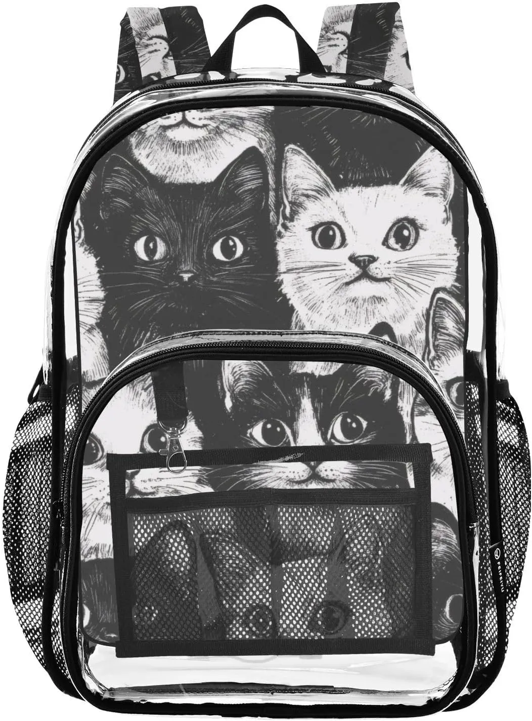 Sketching Cats Clear Backpack with Back Print, Heavy Duty See Through Backpacks PVC Transparent Daypack for Travel Security