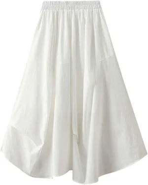 Skirts for Women Asymmetric A-Line Pleated Midi Skirt High Waisted Flowy Skirt with Unique Hemline for Office Casual