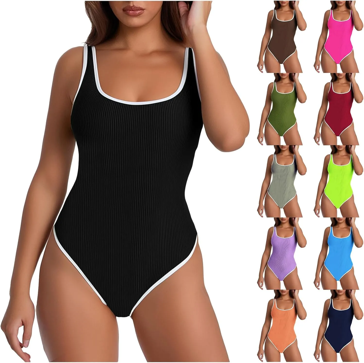 Slimming One Piece Swimsuit for Women Ribbed Tummy Control Bathing Suit Slimming Color Block Swimsuits Swimwear