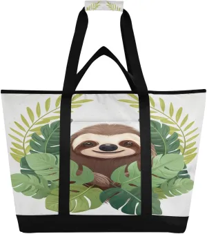 Sloth Tote Bag for Women with Zipper Reusable Grocery Bags Foldable Insulated Cooler Bag Totes Shopping Bags Handbags for Groceries Beach Travel Picnic Work