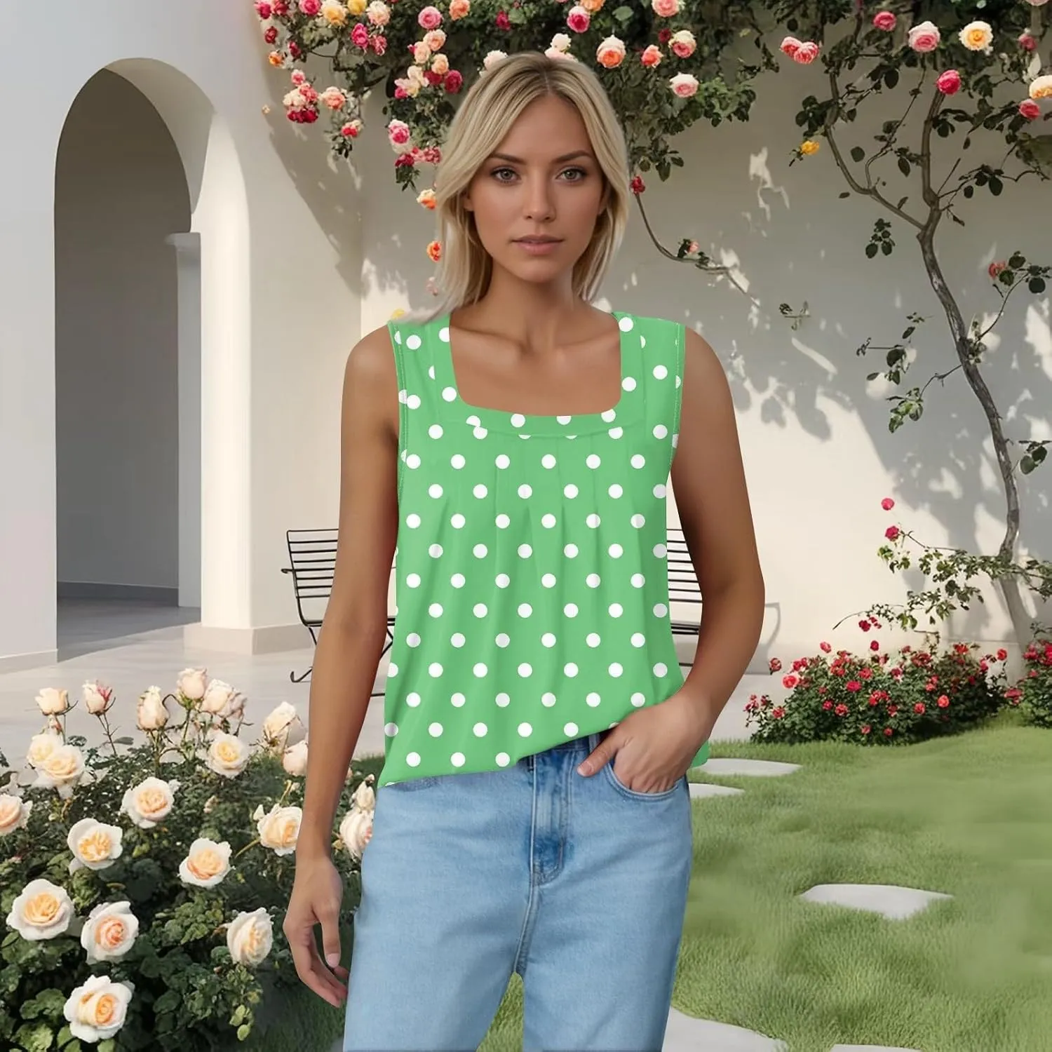 slqdgmryz Square Neck Tank Top Women Workout Loose Pleated Sleeveless Shirts Athletic Running Layering Casual Long Tank Tops