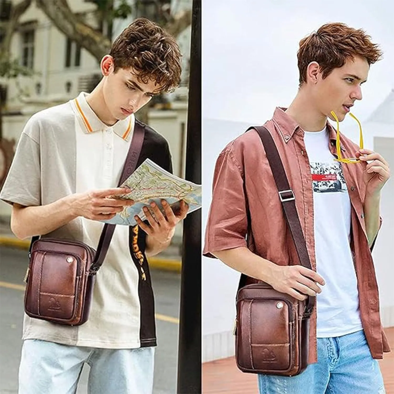 Small Crossbody Bags for Men Women,Genuine Leather Messenger Purse,Trendy Design Satchel Bag