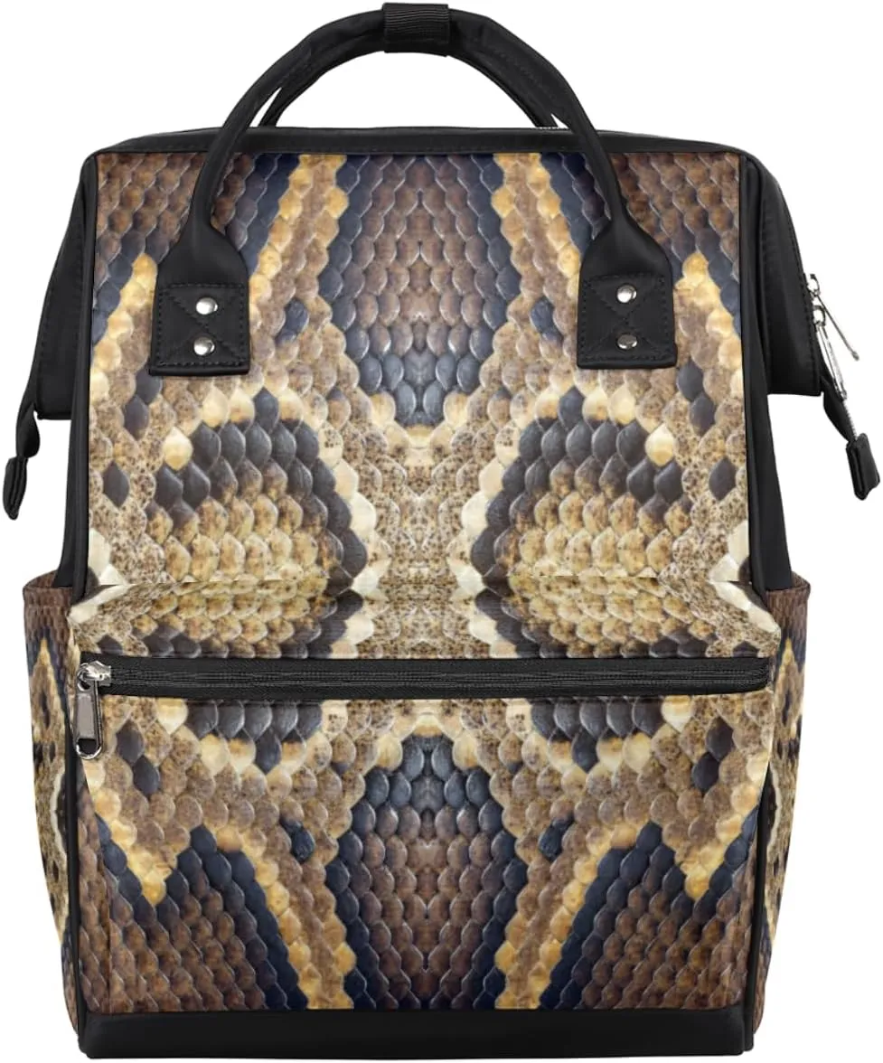 Snake Skin Texture Diaper Bag Tote Large Capacity Waterproof with Adjustable Shoulder Strap and Pram Straps Mommy Bag for Hospital Beach Weekender Travel