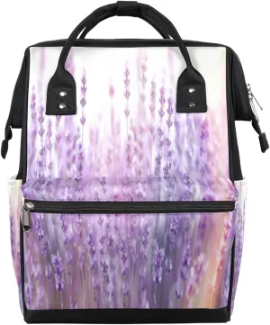 Soft Lavender Flower Diaper Bag Tote Large Capacity Waterproof with Adjustable Shoulder Strap and Pram Straps Mommy Bag for Hospital Beach Weekender Travel