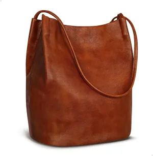 Soft Leather Bucket Bag for Women - Stylish Work Tote Handbag, Shoulder Satchel Purse in Coffee Color