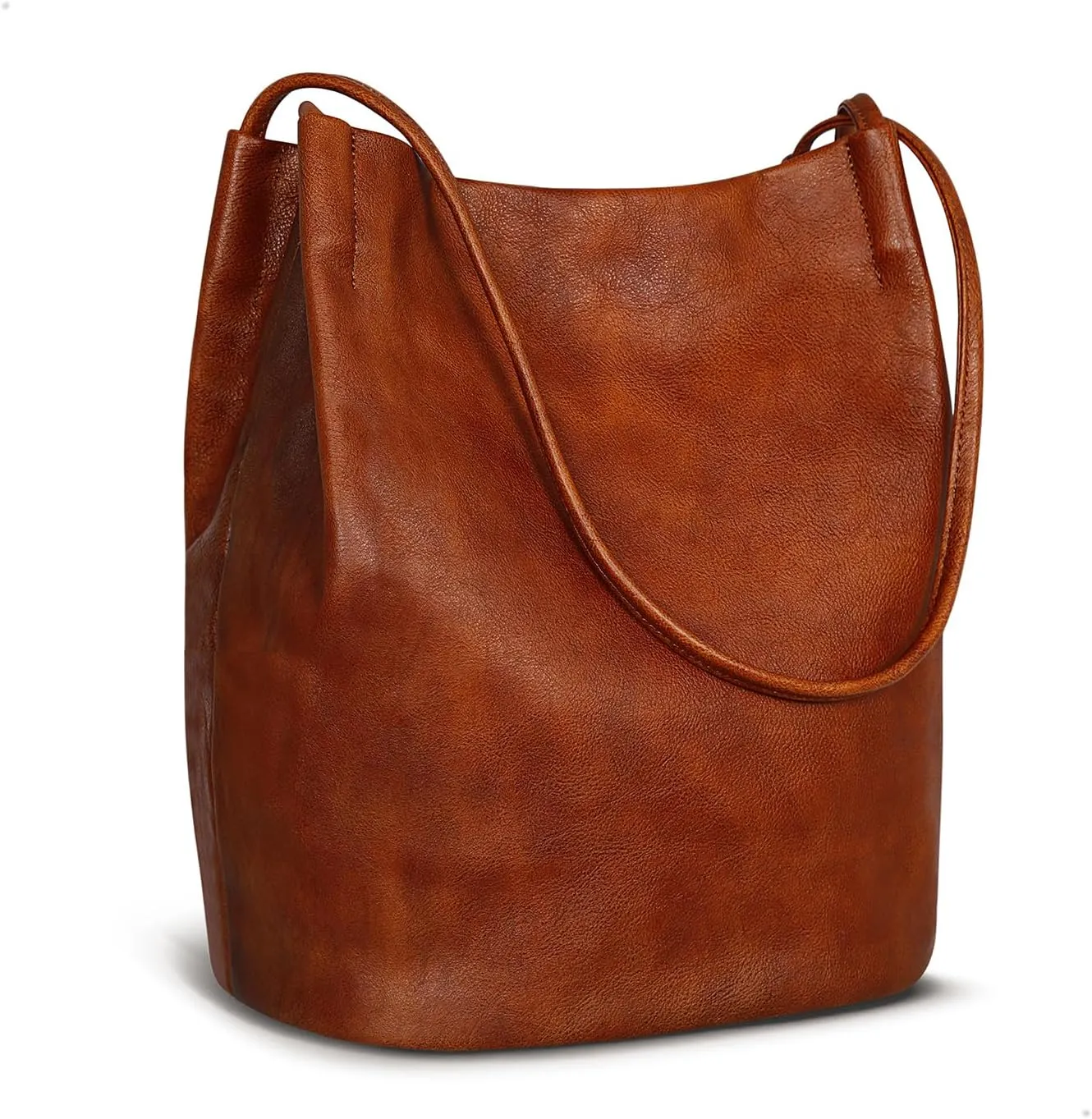 Soft Leather Bucket Bag for Women - Stylish Work Tote Handbag, Shoulder Satchel Purse in Coffee Color