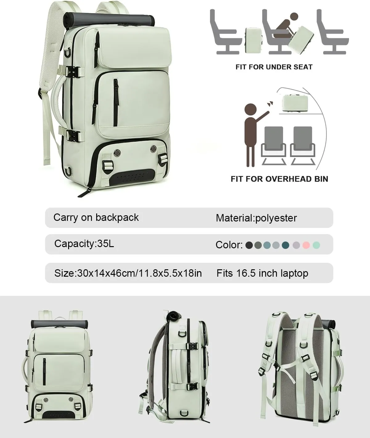 Somago Travel Laptop Backpack for Men & Women Carry On Backpack with USB Charging Port Fits 16.5 inch Notebook Rucksack (Mint Green)