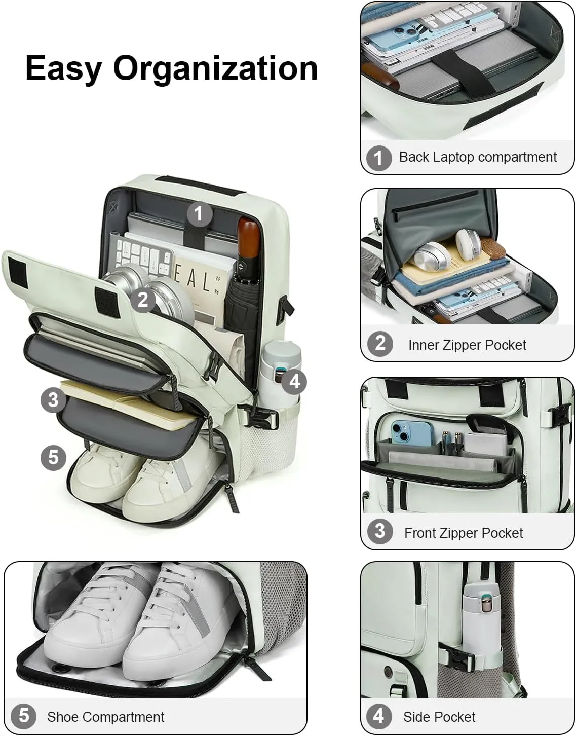 Somago Travel Laptop Backpack for Men & Women Carry On Backpack with USB Charging Port Fits 16.5 inch Notebook Rucksack (Mint Green)