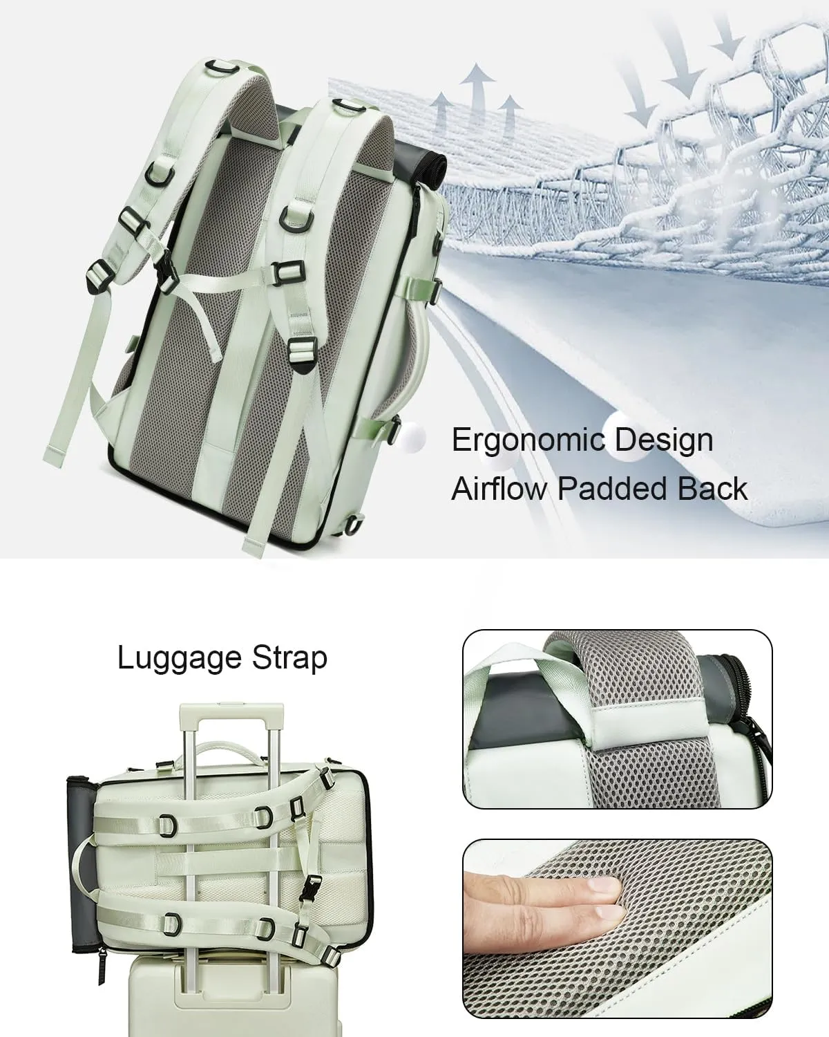 Somago Travel Laptop Backpack for Men & Women Carry On Backpack with USB Charging Port Fits 16.5 inch Notebook Rucksack (Mint Green)