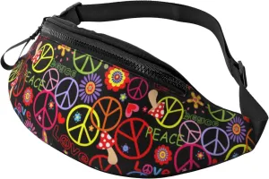 Sport Waist Bag For Men Women-Rainbow Peace Love Heart Flower Fanny Pack-Casual Bum Bags Hiking Running Belt Bags