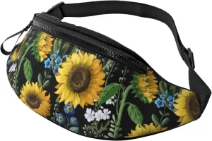 Sport Waist Bag For Men Women-Sunflowers On Black Background Fanny Pack-Casual Bum Bags Hiking Running Belt Bags