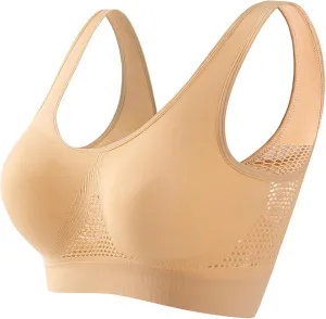 Sports Bras for Women High Support Seamless Wirefree Breathable Yoga Bras Push Up Comfort Workout Running Comfy Bralettes Anti Sagging Breasts Bra,Beige,M