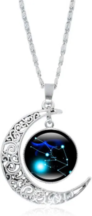 Stainless Steel Necklace for Women,12 Constellation Cubic Zirconia Pendant Necklaces Christmas Valentine Jewelry Gift