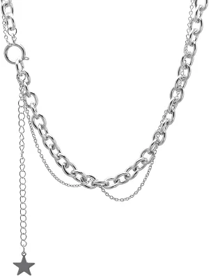 Star Necklace,Chunky Silver Necklace,Layering Necklaces for Women,Stacked Necklaces for Women,Silver Layered Necklaces for Women